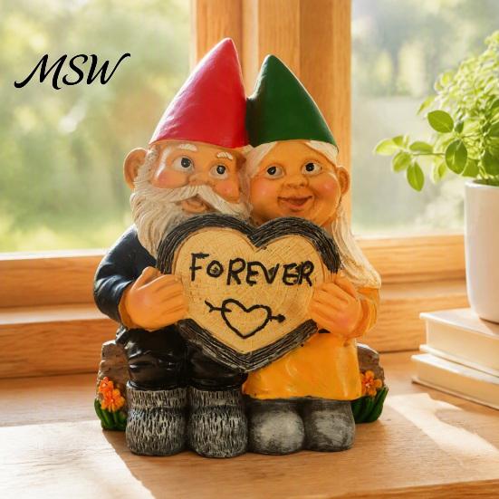 Home Decor for Living Room Windowsill Garden Gnome Couple Figurine Outdoor Decoration, Resin Sculpture Patio Yard Durable Weather Resistant