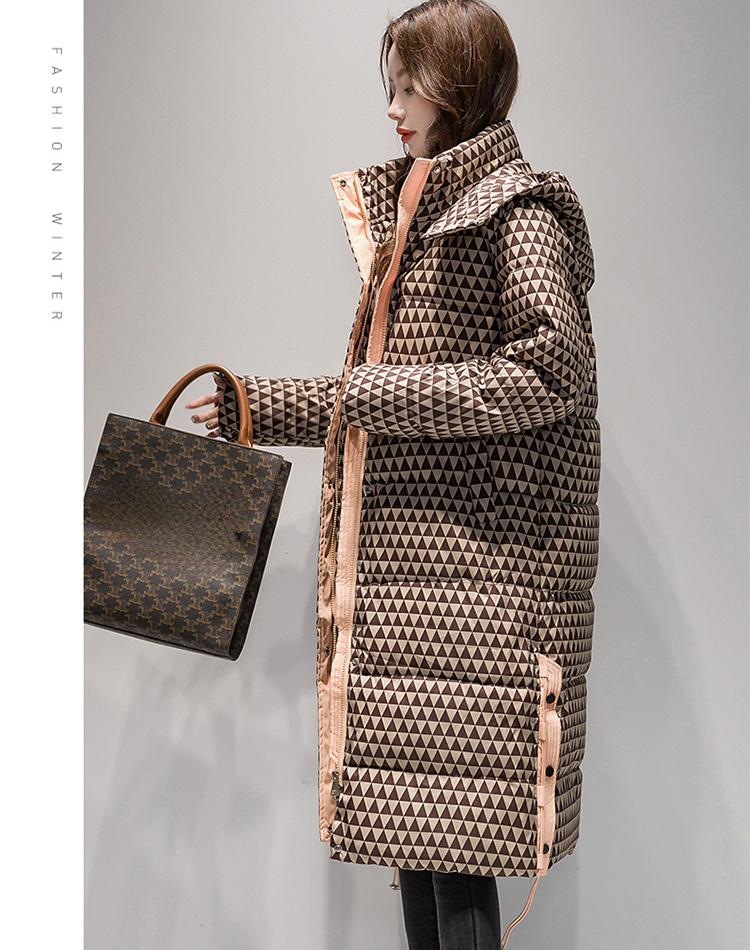 Осенне-зимняя женская однотонная клетчатая свободная повседневная утолщенная теплая длинная женская куртка с капюшоном