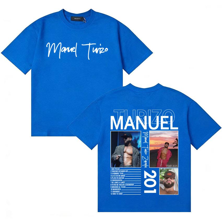 Singer Unisexuel Turizo 201 Music Summer Y2K T Shirt Unisexs Women Double Sided Print Short Sleeve Tshirts Cotton Cozy Tshrits Unisex