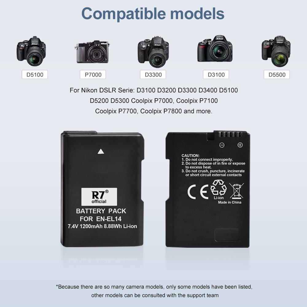 Двухканальное зарядное устройство R7 с 4 батареями EN-EL14/EN-EL14a для Nikon D3100-D5300, ЖК-дисплей и USB-кабель в подарок