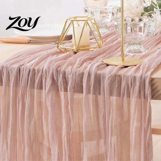 Vintage Farmhouse Table Runner Cheesecloth Runner, Rustic Boho 35 x 118 Inches Special Occasion Solid Color Wrinkled for Wedding Party Bridal