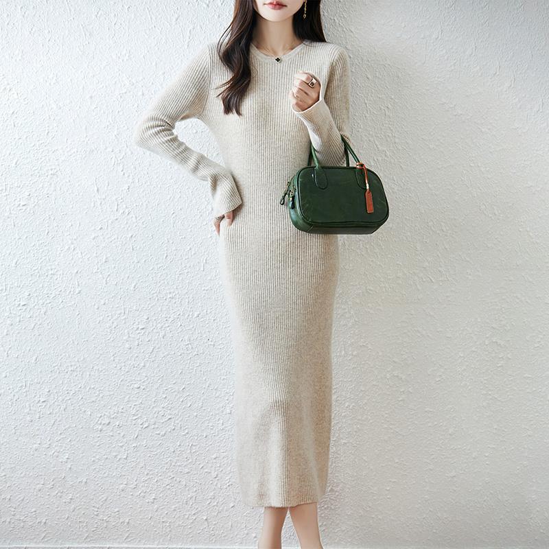Women Sweater Dress 100% Wool MODERN NEW SAGA O-neck Knit Long Pullover Winter Jumpers Wool Long Dress Female
