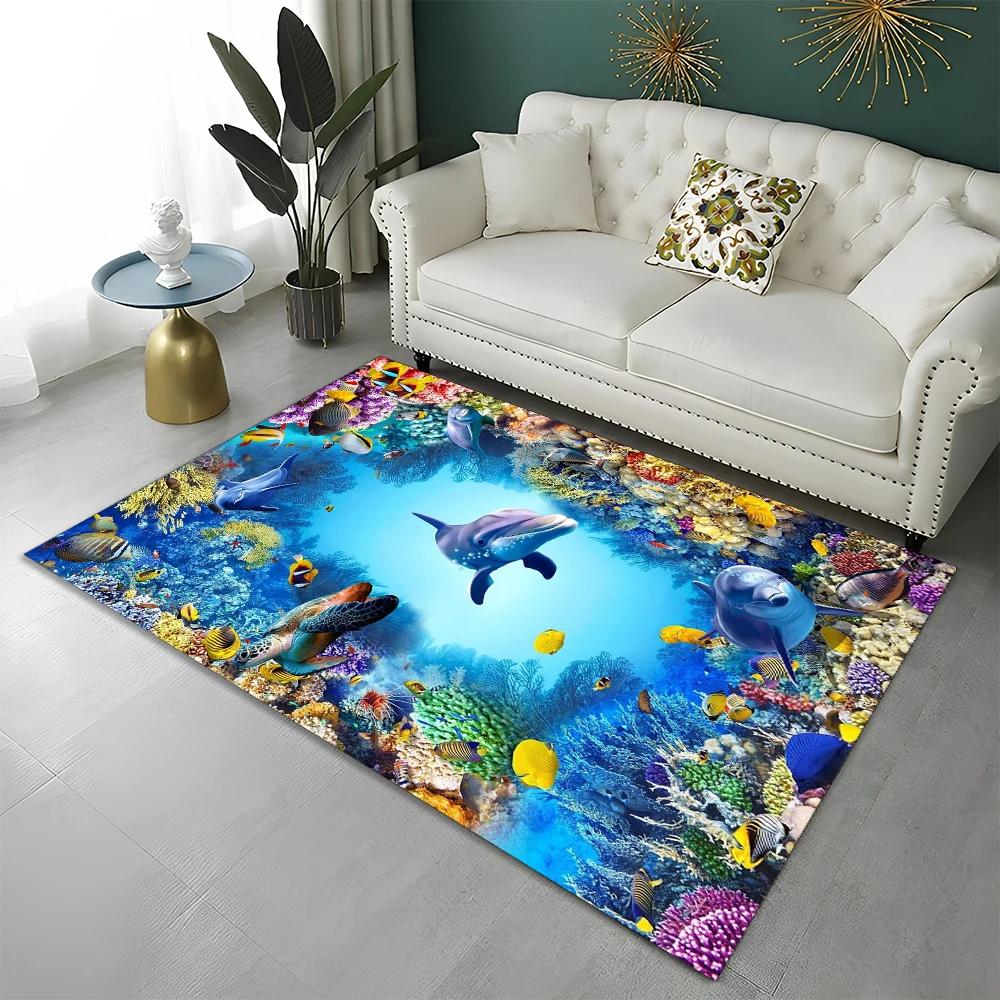3D ковер-иллюзия морского дна, подводный мир, для дома, гостиной, спальни, дивана, коврик-дверной коврик, декор, детский коврик, нескользящий напольный коврик