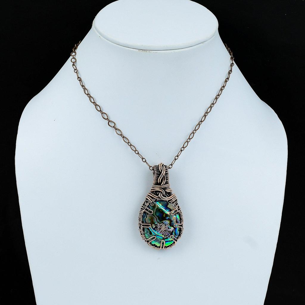 Подвеска из ракушки абалон, подвеска из медной проволоки, настоящие драгоценные камни, подвеска ручной работы из медной проволоки, антикварная подвеска, подарок для нее