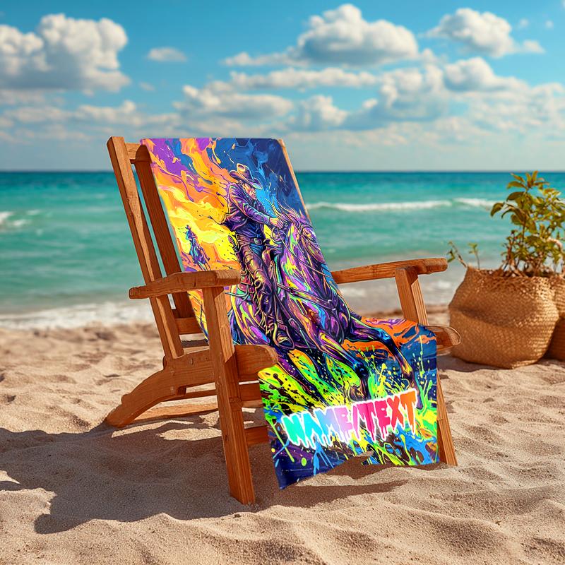 1PC Custom Name Cowboy Wild Horse Beach Towel Highly Absorbent And Sand-Resistant Towel for Swimming, Pool, Yoga, And Travel Lightweight