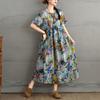 DIMANAF Women 2025 Summer Plus Size Vintage Floral Printing Dress Loose Casual Dress Basic Short Sleeve Long Dress