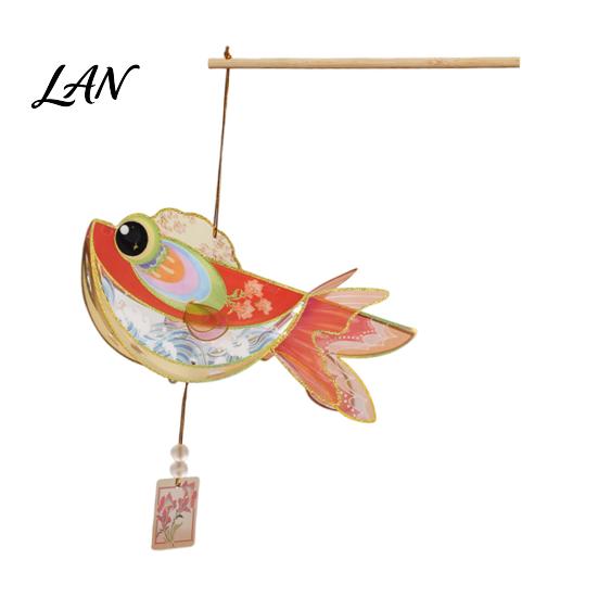 Team Building Art Project DIY Fish Lantern Kit, Chinese Style Handheld Light Up with Hanfu Photography Prop Handle, Traditional Mid-Autumn Spring