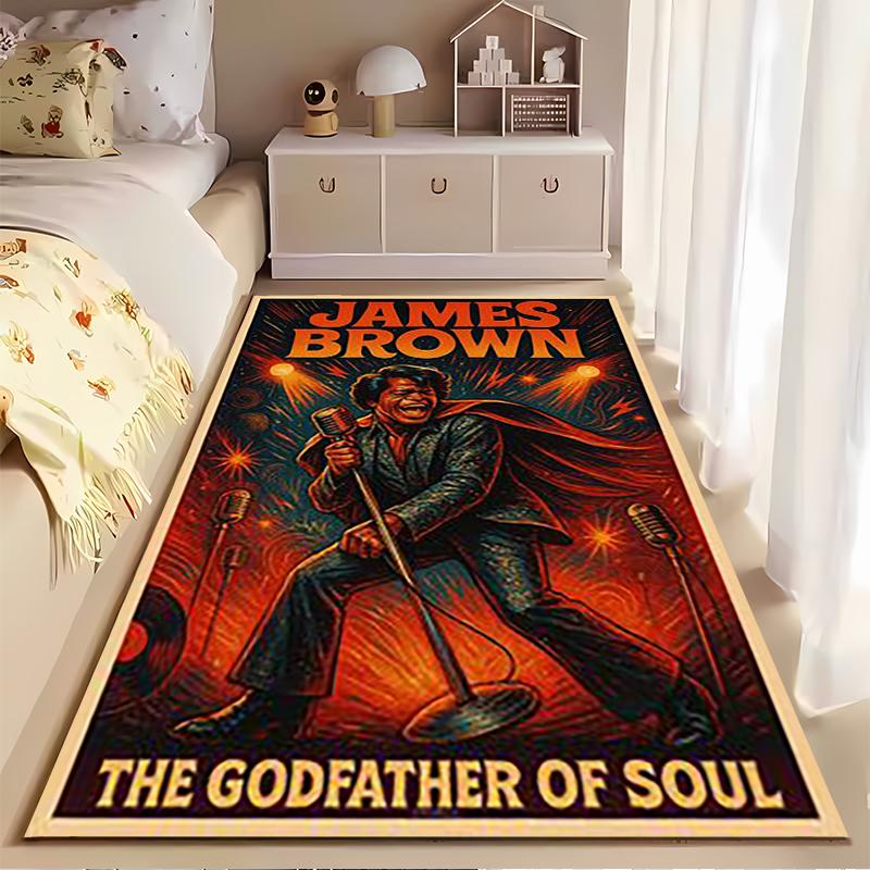 Pop Culture Area Rug, James Brown Godfather of Soul Retro Poster, Man Cave Decor, Non-Slip Mat