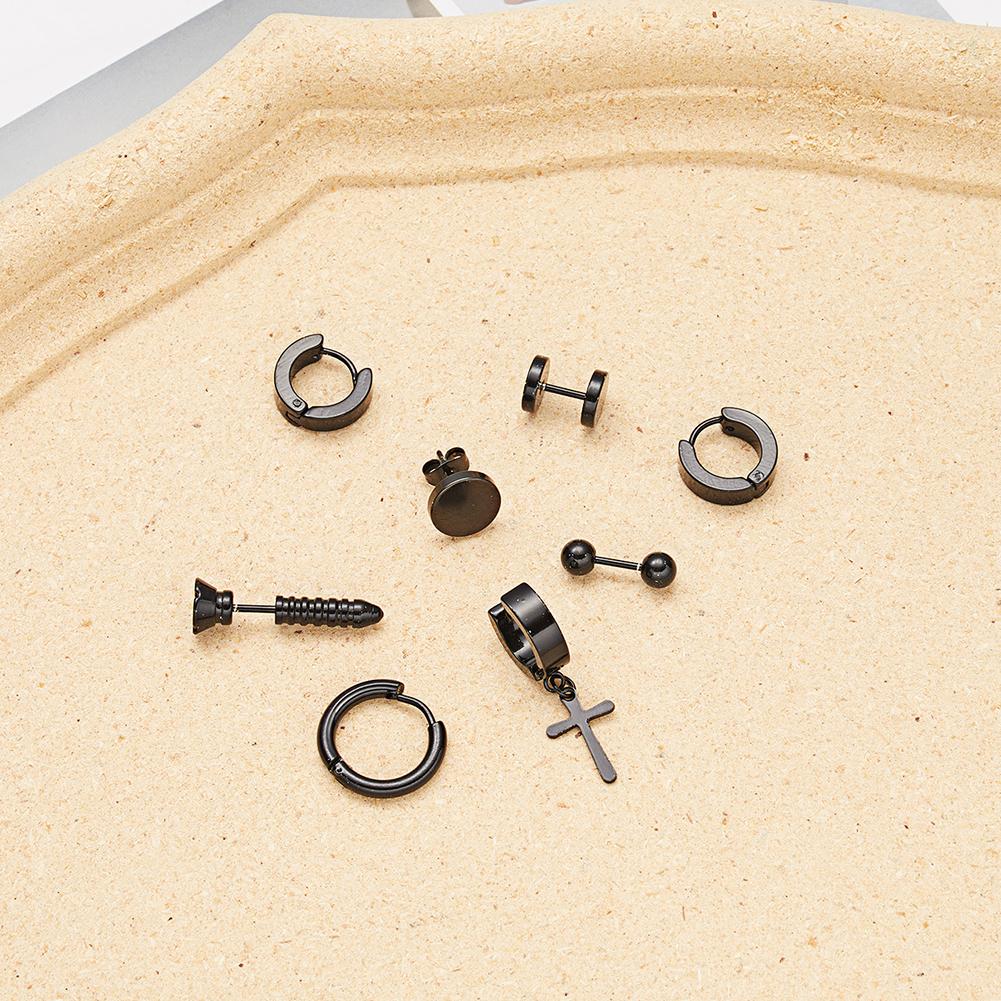 Черные серьги-гвоздики из нержавеющей стали Простые модные серьги Креативные ушные пряжки Аксессуары Ювелирные изделия