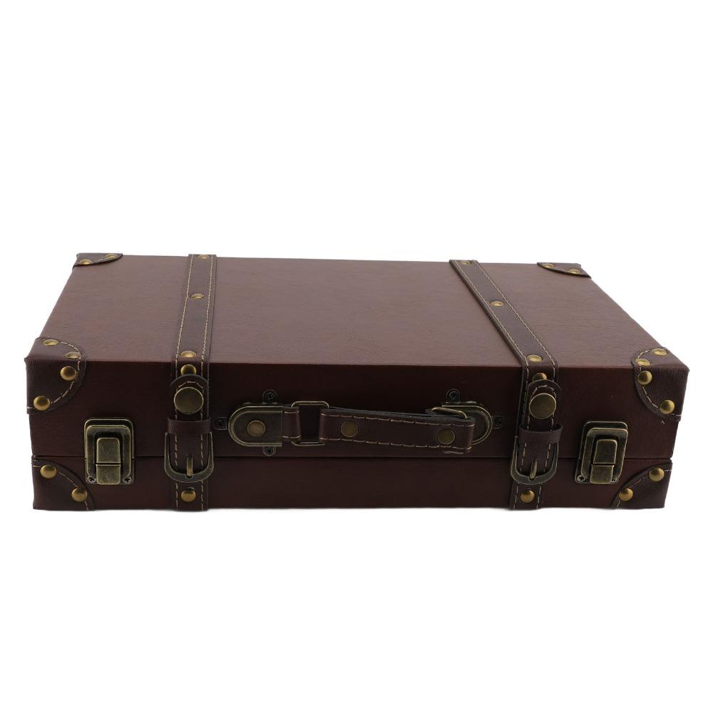 Wood Vintage Suitcase Brown Wooden Storage Box Multi-purpose Organizer Home Organization