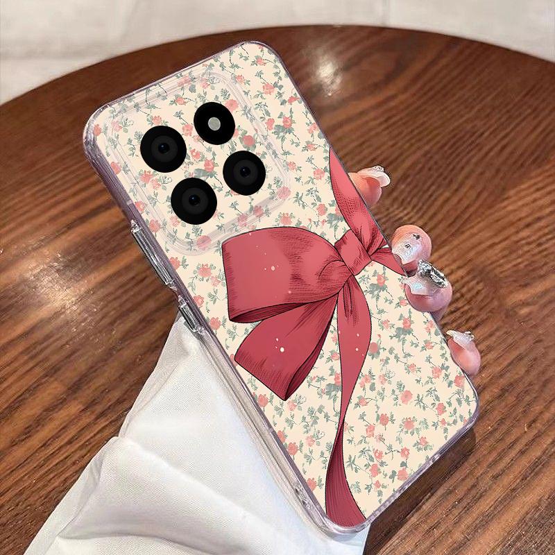Чехол с розовыми бантами и цветочным узором для Xiaomi Redmi Note 15 Pro 4G Funda Redmi Note 14 13 Pro 5G Прозрачный силиконовый мягкий чехол из ТПУ