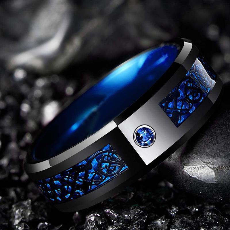 Модное 8 мм мужское кольцо с красной канавкой и скошенным краем из нержавеющей стали, кольцо с кельтским драконом, инкрустация цирконом, красное кольцо из углеродного волокна, мужское обручальное кольцо
