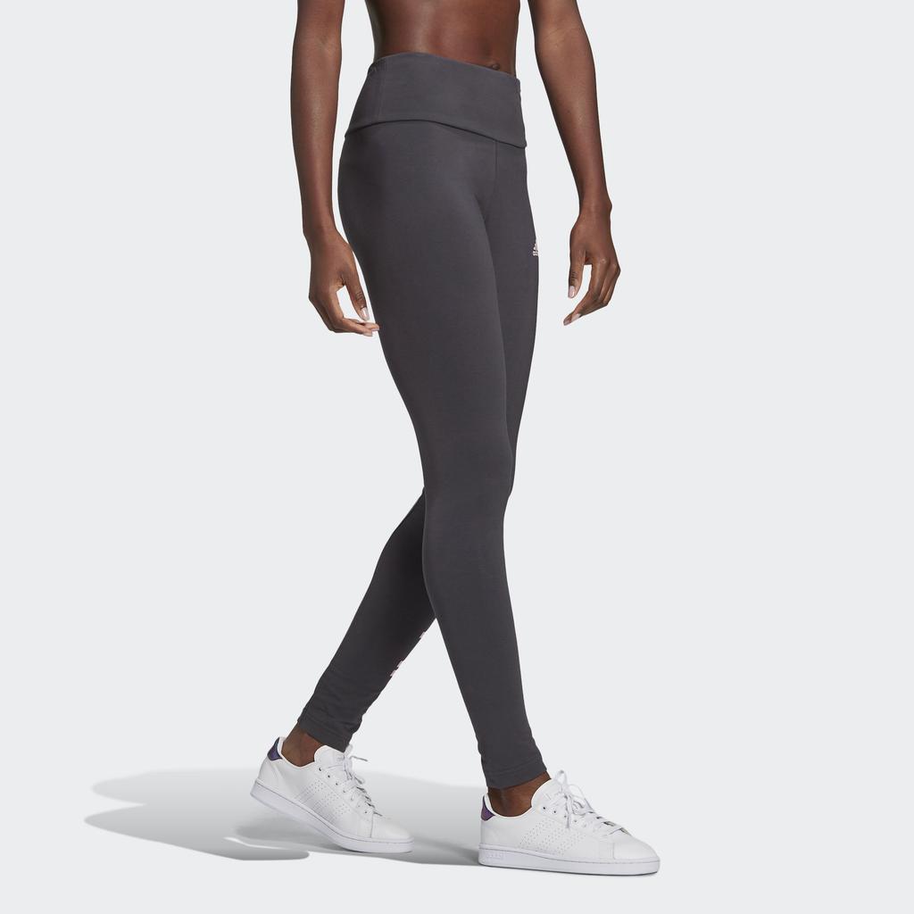 Adidas Essentials Letter Logo Print Elastic Waist Sports Long Pants Women Bottoms Gray Brown GQ9355