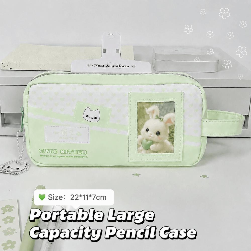 Heart Print Pencil Case Green Stationery Storage Bag Durable Pen Bag  Back To School