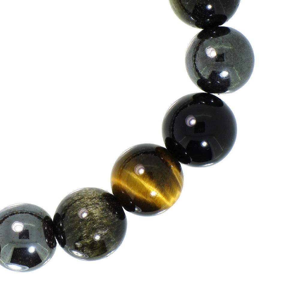 Shinjuku Gin No Kura 10mm Wide Hematite, Obsidian, Tiger's Eye, and Onyx Bracelet, 18cm-19cm (18cm) (Men's Medium)