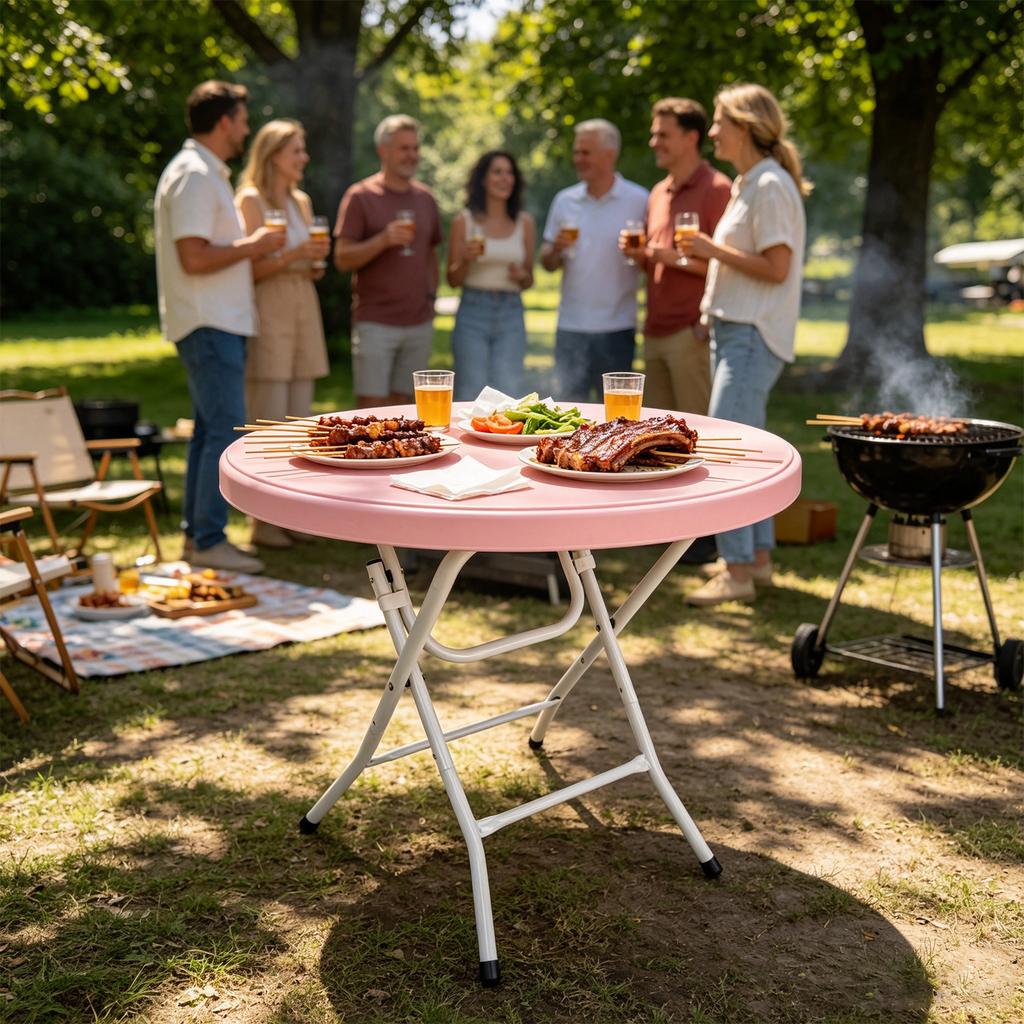80cm Round Folding Table, Easy to Set Up for Outdoor Party, Wedding Event, Cafes, Backyard Indoor/Outdoor, Capacity Weight 136KG (Pink)
