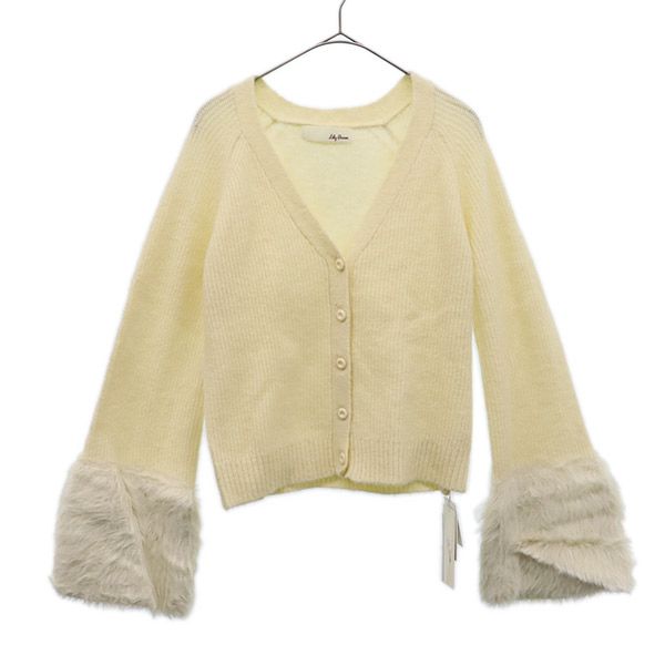 Неиспользованный кардиган Lily Brown с длинными рукавами и меховыми рукавами, вязаный, F белый, женский, б/у