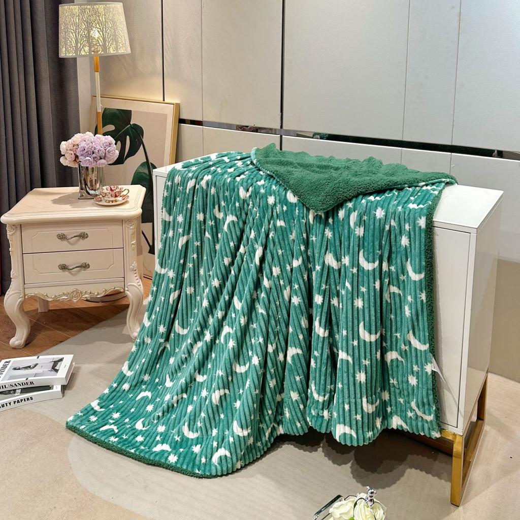 Fashionable Star and Moon Double-Layer Blanket, Flannel Blanket, Office Nap Blanket, Air-Conditioning Blanket