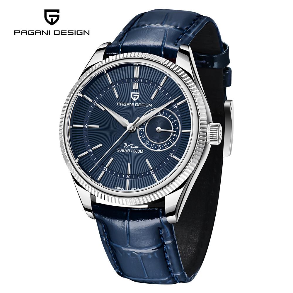 New PAGANI DESIGN Luxury Quartz Watch for Men Mechanical Travel Time Wristwatch Men's Leather 20 Bar Waterproof Japan VH65
