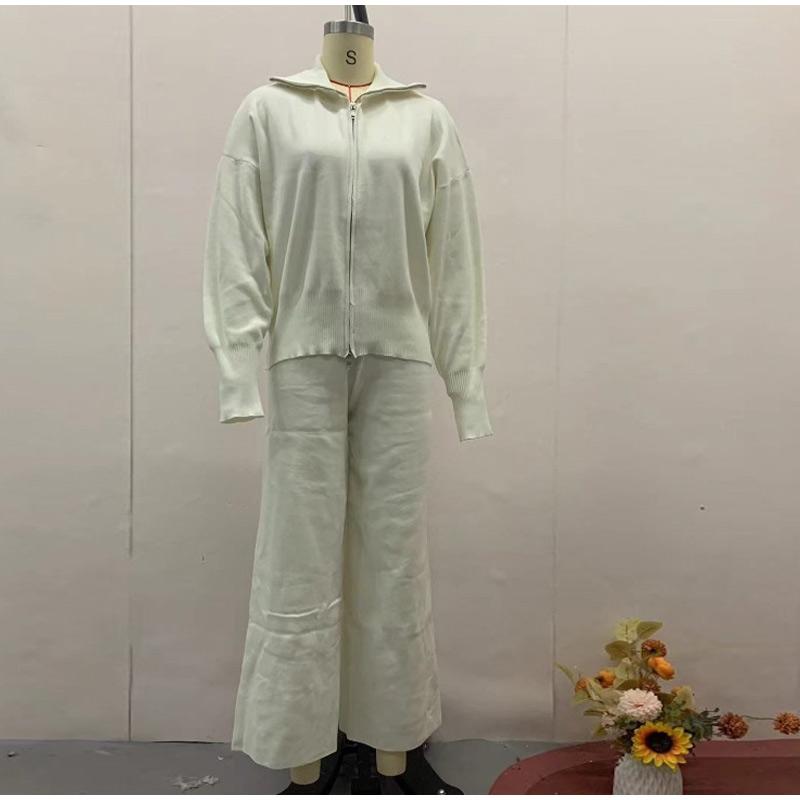 Повседневная куртка на молнии, пригородный костюм, простая однотонная уличная одежда, длинные брюки, комплекты из двух предметов для женщин, весна-осень