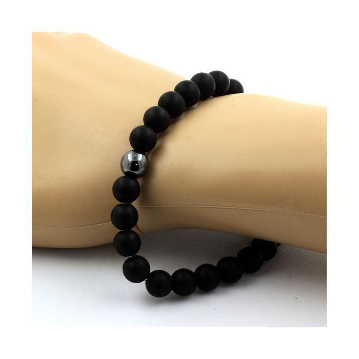Stones and Minerals. Matte Black Onyx + Hematite 8mm Pearl Bracelet. Made In France.