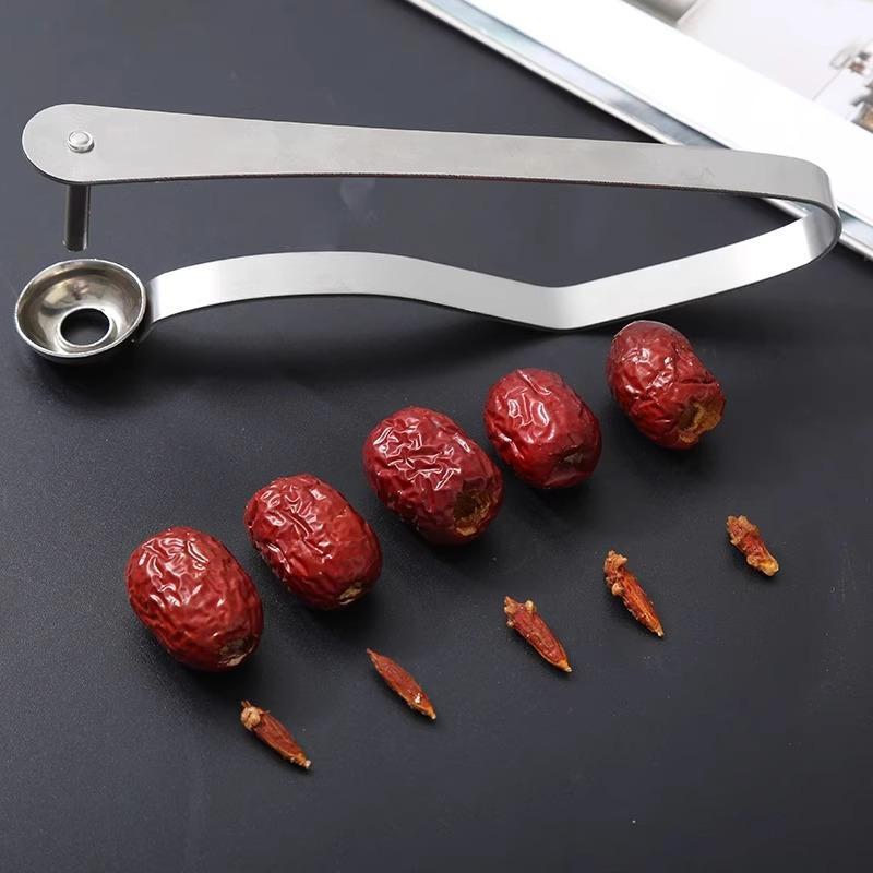 Stainless Steel Jujube Pitter And Slicer Set Cherry Pitter With Non Slip Handle Easy Use For Kitchen Baking And Snack Prep