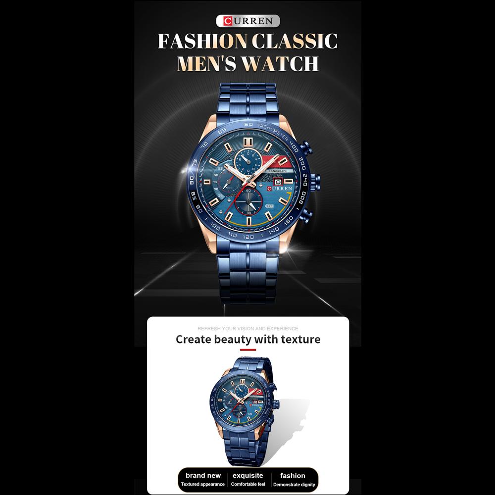 CURREN Watch for Men New Fashion Men Watches Quartz Wristwatches Stainless Steel Band Clock Male Chronograph Watches