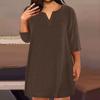 Женская мода большого размера с v-образным вырезом и семью рукавами, повседневные однотонные свободные платья с карманами