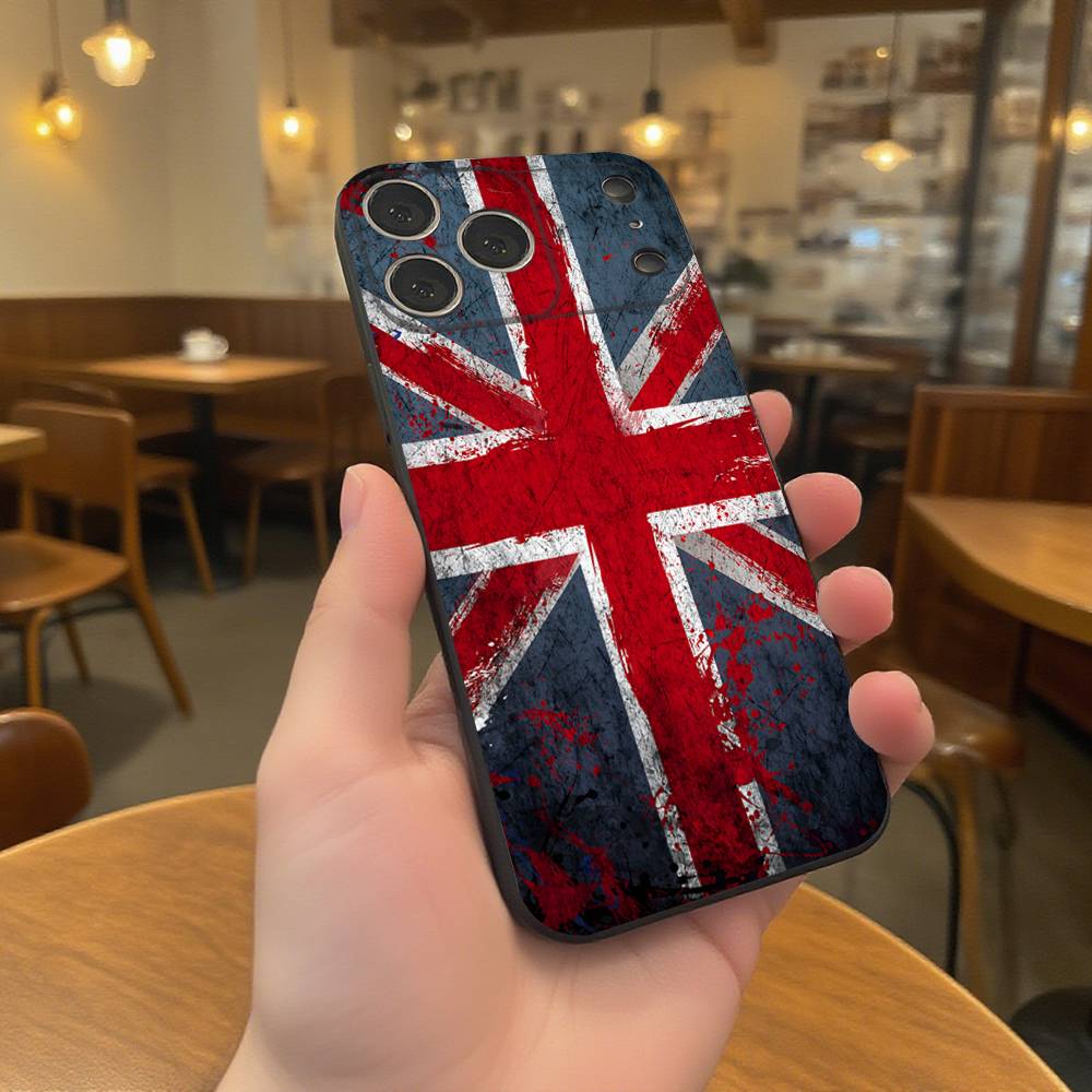 Чехол-бампер Union Jack Британский UK Черный Мягкий Чехол для Телефона Для iPhone 17,16,15,14,13,12,11,Pro,Max,Plus