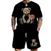 Summer Daily Casual Men's Set Outdoor Sports Men's Beach Shorts Urban Fashion Bear Print Men's Short Sleeve T-shirt Lightwe