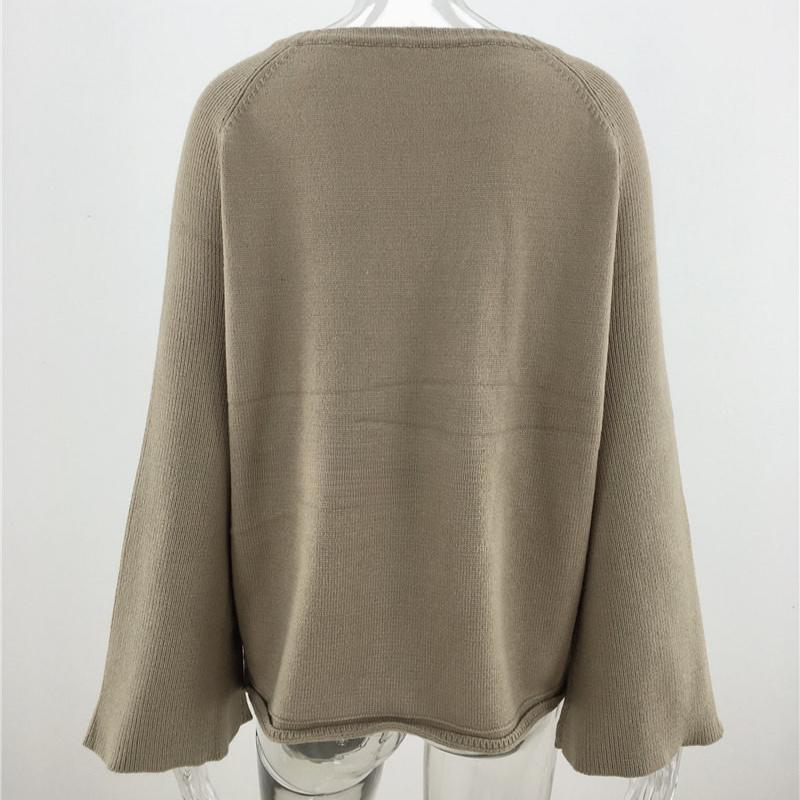 IHUASU Women's Autumn and Winter Solid Colour Pullover Jumper Temperament Commuter V-neck Large Size Loose Knit Sweater