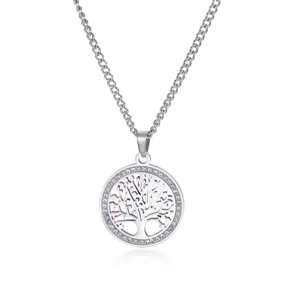 Stainless Steel Tree of Life Pendant Necklace for Women Hollow Life Tree Necklace With AAA Zircon Border, Adjustable Chain Jewelry Gift