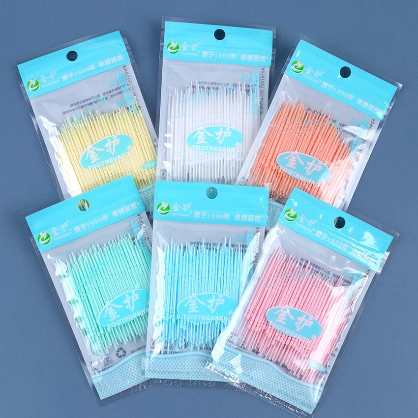 100 шт., щетка для межзубных промежутков, щетка с двойной головкой для чистки зубов, зубочистка, инструмент для ухода за полостью рта