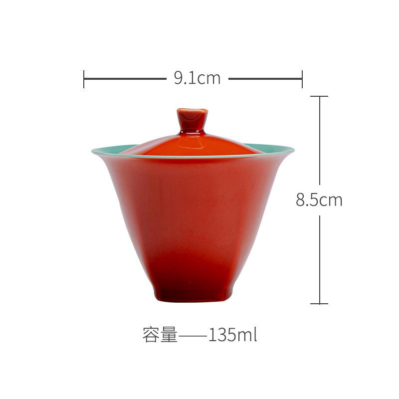 135ml Handmade Palace Red Ceramic Gaiwan Ancient Turquoise Tea Tureen Tea Bowl With Lid Kit Tea Making Cover Bowl Tea Services