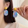 Retro Oil Painting Style Flower Earrings - Cute Acrylic Ear Clips for Non-Pierced Ears