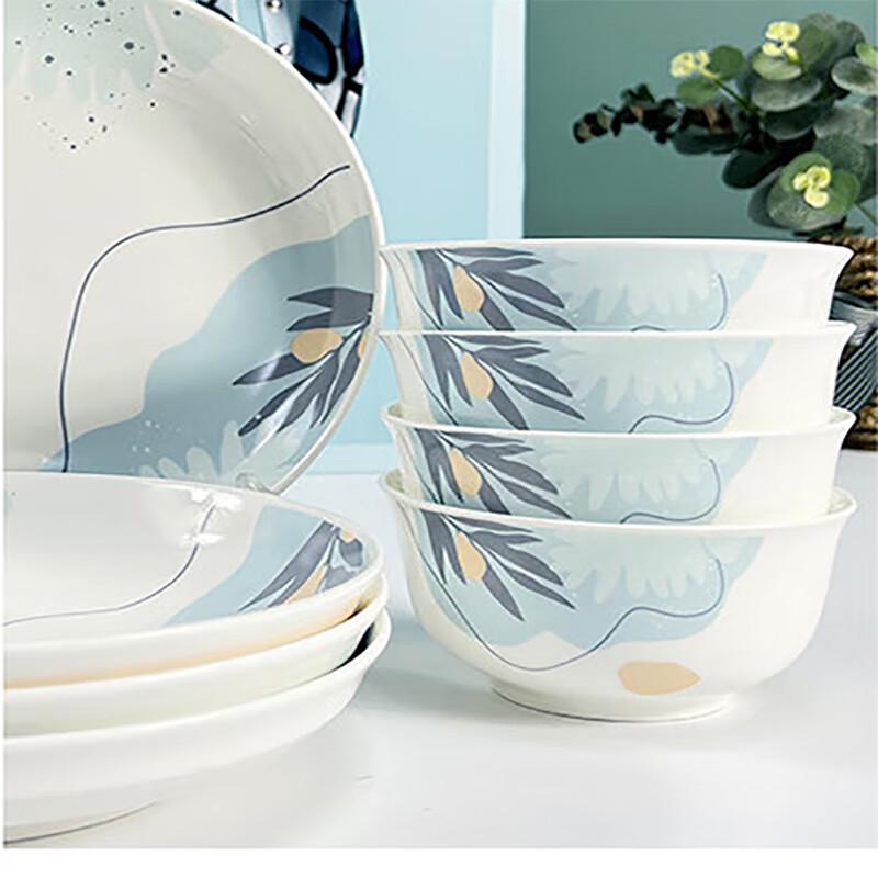 ZIPOYA Simple Ceramic Dinnerware Set (4 Bowls, 4 Chopsticks)