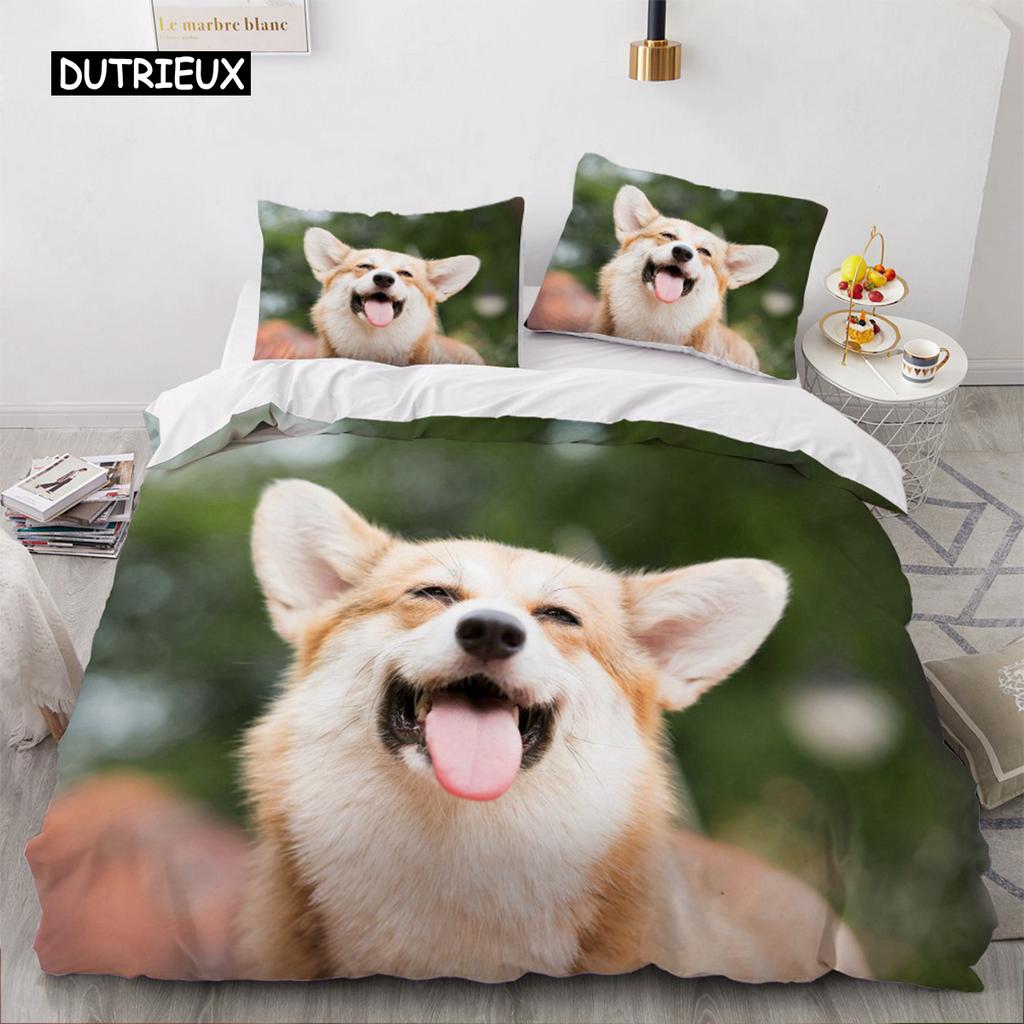 Комплекты постельного белья Lovely Animal 3D, белый пододеяльник, комплект стеганого одеяла, постельное белье, наволочка, размер King Queen 200*220 см, для собак, домашних животных, собак