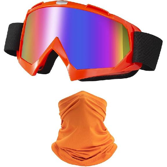 Motorcycle Goggles Dirt Bike ATV Off-Road Riding Motocross Glasses with Sun UV Protection Neck Gaiter Face Cover