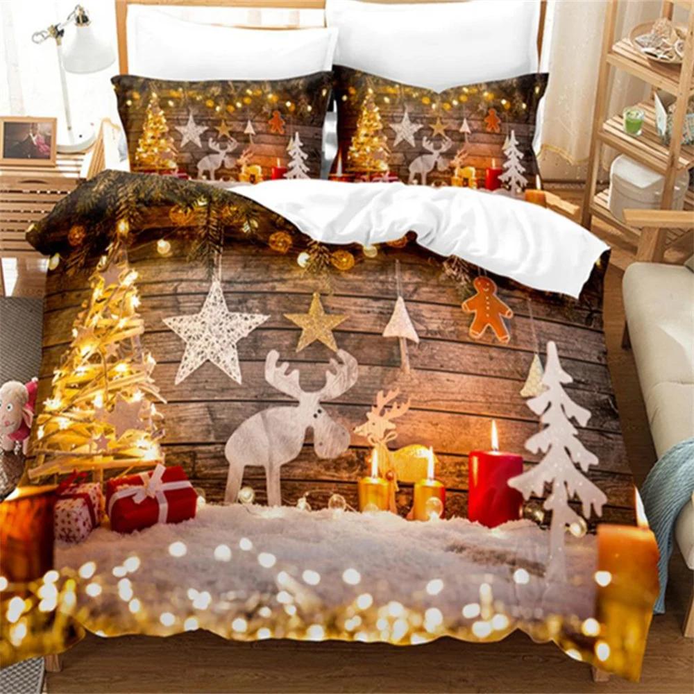 Navidad Plaid Merry Christmas Tree Пододеяльник Twin King Festival Santa Deer Комплект постельного белья из полиэстера Одеяло для взрослых Домашний декор