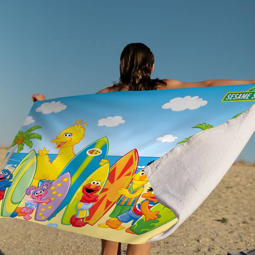 Sesame Street Cartoon Microfiber Blanket Quick Drying Beach Towels Oversized Printing Super Absorbent Pool Towel Blanket