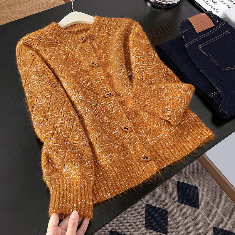Sibaoshe Women's Wool-Blend Button-Detail Crew Neck Sweater