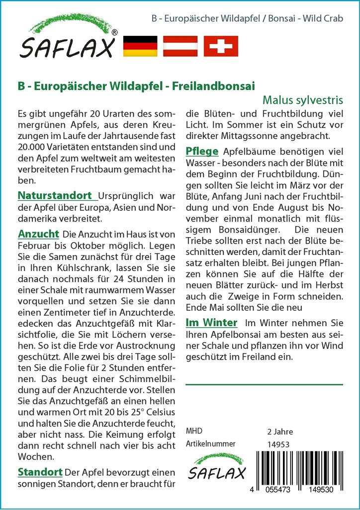 SAFLAX Garden in the Bag - Бонсай - Дикий краб - 30 семян - С субстратом в подходящем пакете - Malus sylvestris