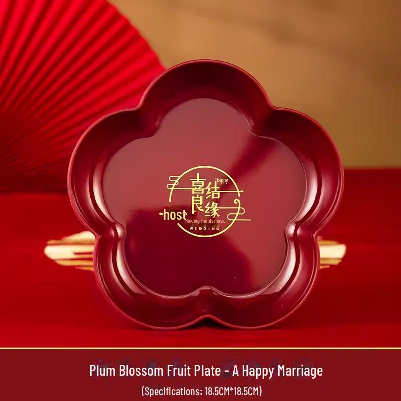 Красная праздничная свадебная тарелка с конфетами и сухофруктами для помолвки или гостиной