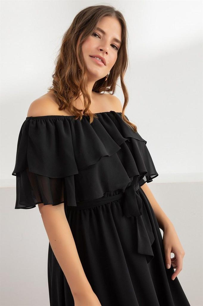 Женское платье большого размера бордовое шифоновое платье с воротником «Кармен Мадонна» больших размеров