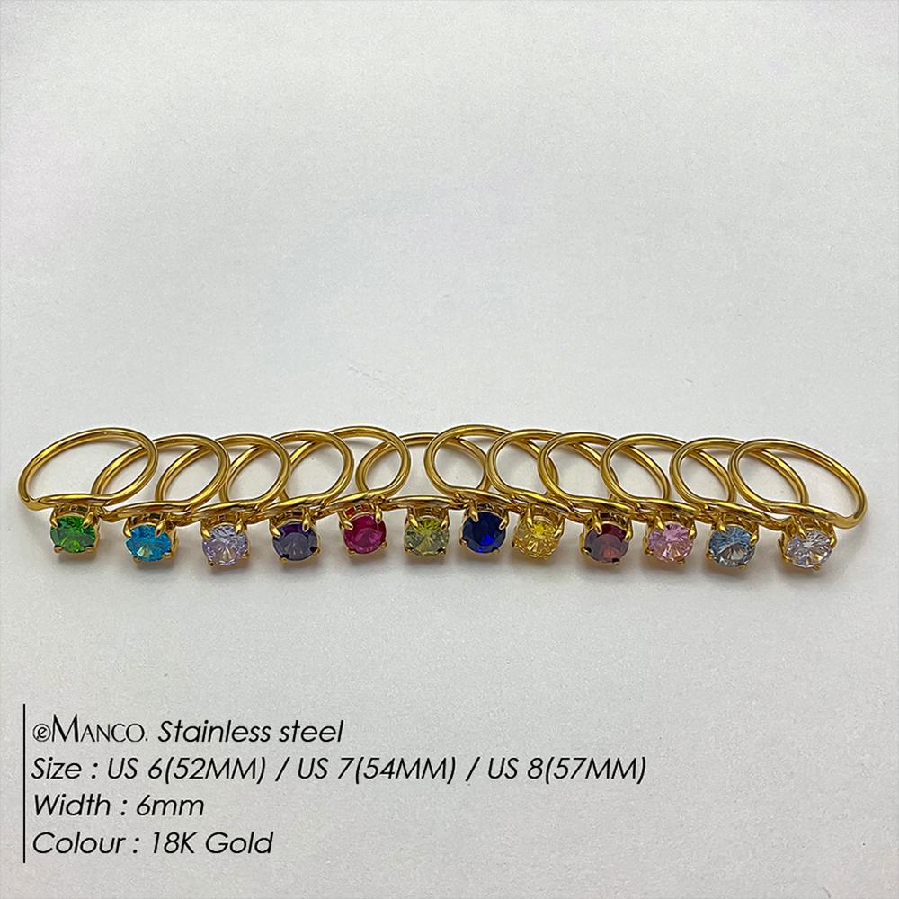 EMANCO Fashion Bling Colorful Cubic Zirconia Thin Women's Ring Waterproof Stainless Steel Trendy Exquisite Finger Jewelry