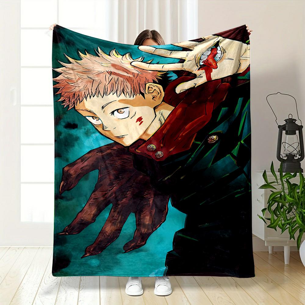 "Anime Hero with Demonic Hand Design" Patterned flannel blanket perfect for the bedroom living room, sofa, or a little nap