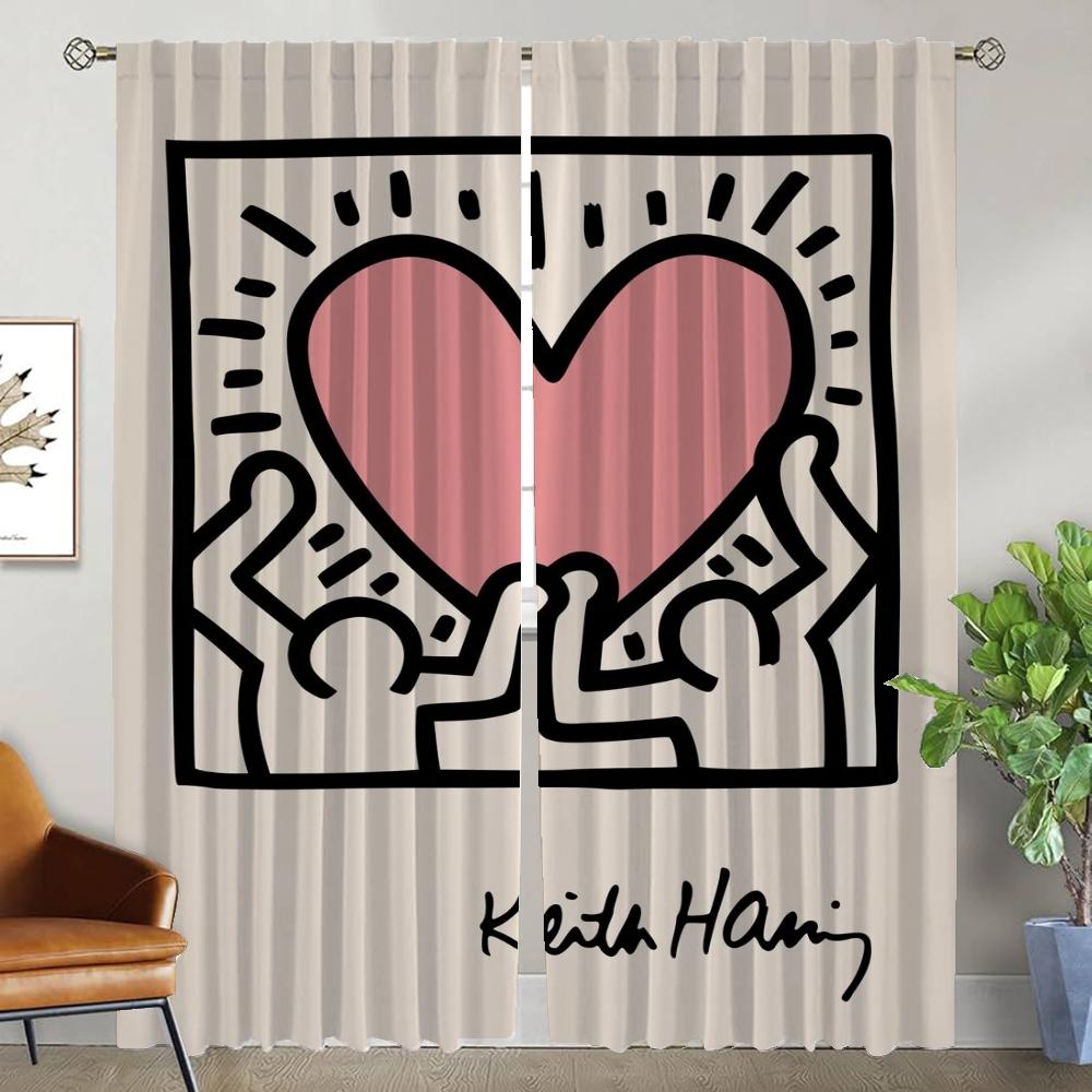 Шторы Keith Harings, затемняющие шторы для детской комнаты, 2-панельный тюль для спальни, шторы для домашнего интерьера, перегородки