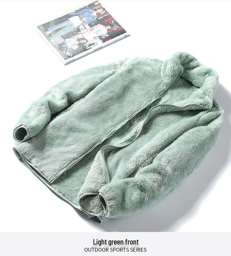 Женская флисовая куртка большого размера с двусторонним ворсом - Бархатистая, Плотная, Осень/Зима, Теплая, Свободного кроя, Воротник-стойка, Модный кардиган-свитшот.