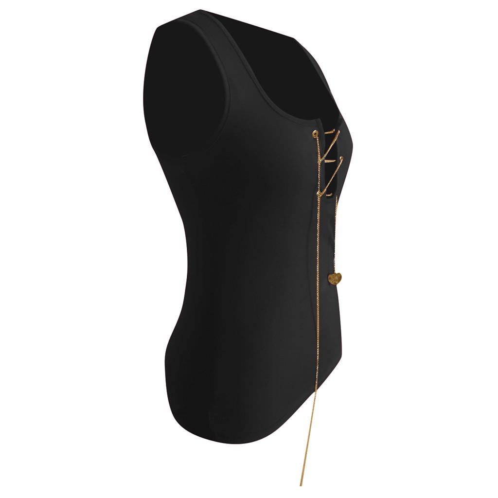 Women Chain Lace-up Sexy Low Cut Club Vest Tops Deep V Neck Shirts