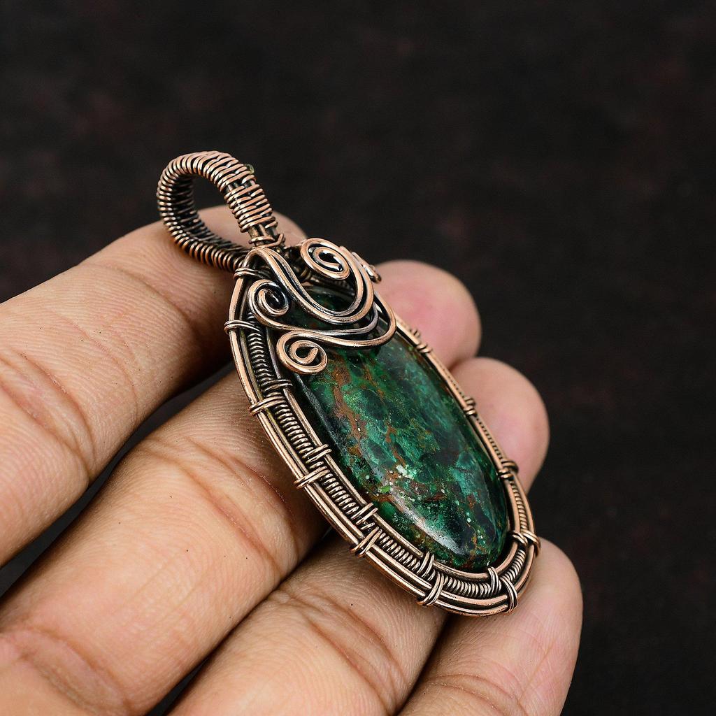 Куприт Хризоколла Кулон Драгоценный Камень Кулон Медная Проволока Обернутый Кулон Медные Ювелирные Изделия Ручной Работы Женский Кулон Подарок Для Него Дизайнерский Кулон
